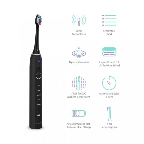 TrueLife SonicBrush Clean70 Duo UV Elektromos fogkefe 2db Fekete/fehér