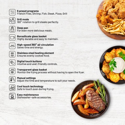 Lauben Glass Grill Air Fryer 3in1 5500BG