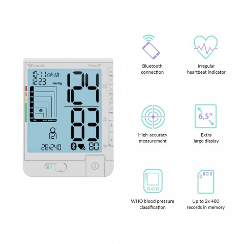TrueLife Pulse BT Digitális, felkaros vérnyomásmérő, Bluetooth applikációval