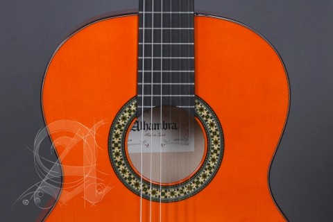 Alhambra Gitár Tömör lucfenyő fügefa ébenfa fogólap orange lakk átlátszó pickguard