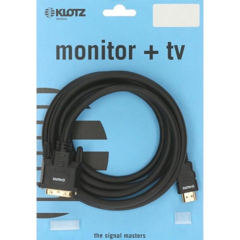 Klotz Könnyű monitor kábel aranyozott HDMI A és DVI-D csatlakozókkal - 3m