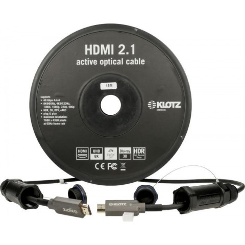 Klotz HDMI 2.1 AOC Link - aktív optikai kábel páncélozott - dugók védősapkával - 15m