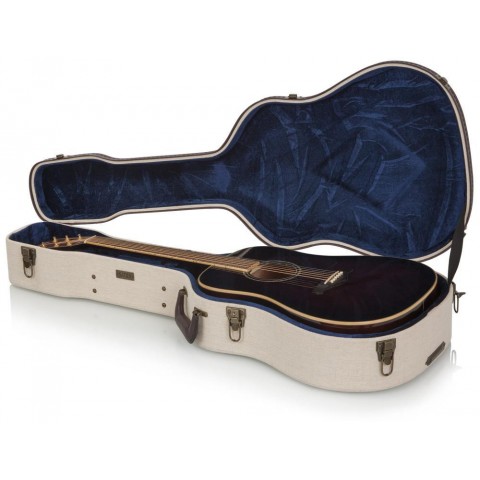 Gator Deluxe fa keménytok dreadnought fazonú akusztikus gitárhoz elegáns vintage külső bézs