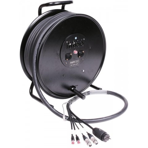 Klotz hibrid kábeldob 2 x RJ45 => etherCON + 2 x XLR 3p + Schuko=> powerCON TRUE1 - 2,4m