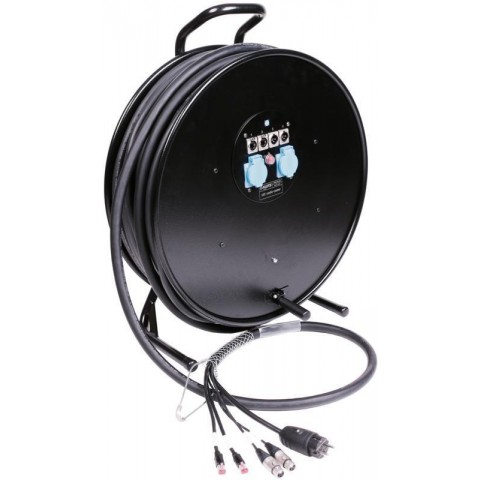 Klotz CAT5e és audió és táp 3G2.5 hibrid kábeldob 2 x RJ45 => etherCON + 2 x XLR 3p + Schuko - 2,5m