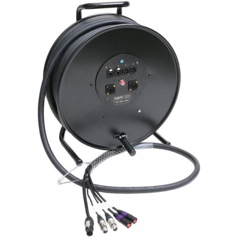 Klotz CAT5e és audió és táp 3G2.5 hibrid kábeldob 2 x etherCON + 2 x XLR 3p + powerCON TRUE1 - 2,4m