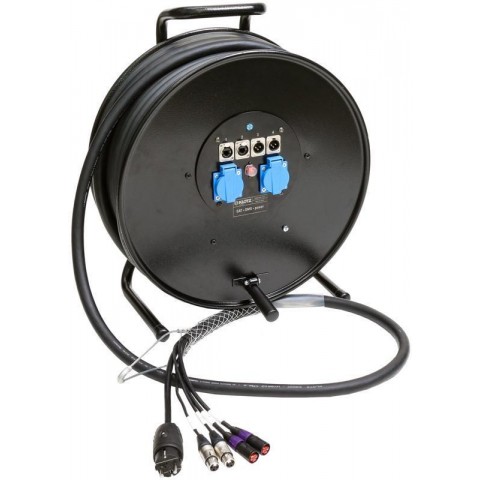 Klotz CAT5e és audió és táp 3G2.5 hibrid kábeldob 2 x etherCON + 2 x XLR 3p + Schuko - 2,4m