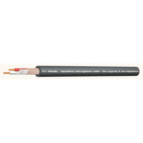 PROEL Mikrofonkábel(2 x 0,25 mm2) fonott árnyékolás fekete PVC Ø 6,30 mm (100m-es bund)