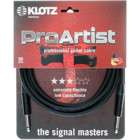 Klotz PRO ARTIST pro gitárkábel vékony fekete krómozott csatlakozókkal - 9m