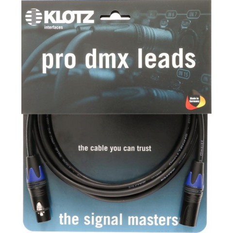 Klotz OT2000 ultra flexibilis DMX kábel XLR 5p mama/papa fekete (3 pin bekötve) Neutrik - 1m