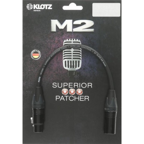 Klotz M2 csúcsminőségű mikrofonkábel vastag külső köpennyel és Neutrik XLR-rel - 0,3m