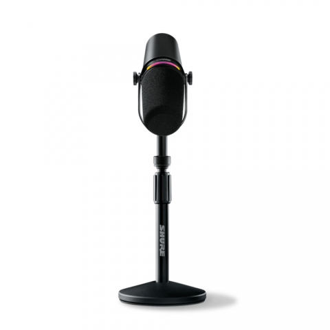 SHURE MOTIV digitális podcast mikrofon XLR USB-C kábel fekete talpas állvánnyal