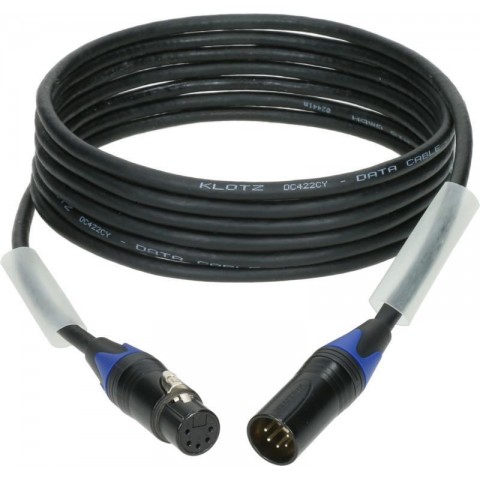 Klotz DC422CY dupla árnyékolt DMX kábel XLR 5p mama/papa fekete (minden pin bekötve) Neutrik - 20m