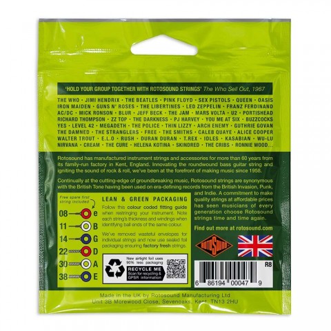 Rotosound Nikkel elektromos gitár húrkészlet extra könnyű 8 11 14 22 30 38