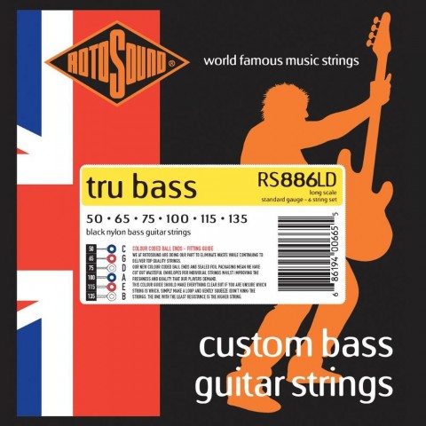 Rotosound Basszusgitár húrkészlet fekete nylon köszörült 6 húr 50-135