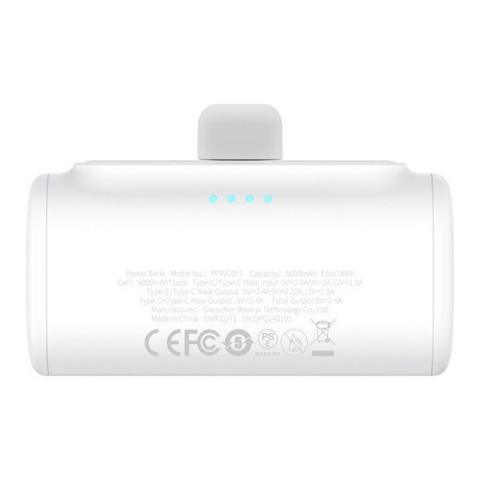 Baseus Compact 20W gyorstöltő powerbank 5000mAh Type C csatlakozóval fehér