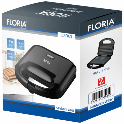 Floria ZLN0829 BK Szendvicssütő LED kijelző 750 W fekete Floria ZLN0829 BK Szendvicssütő LED kijelző 750 W fekete