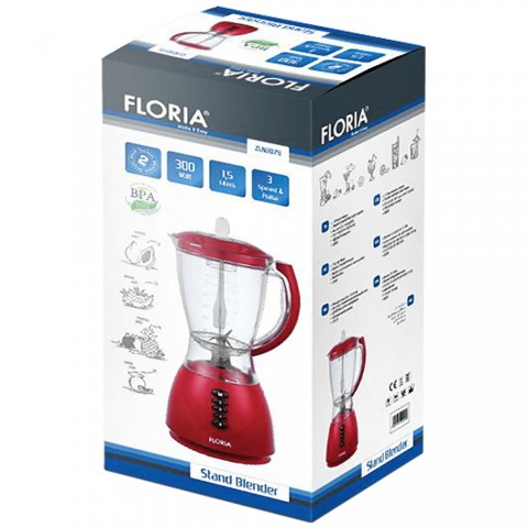 Floria ZLN3079 Turmixgép 1,5L - 300W - piros Floria ZLN3079 Turmixgép 1,5L - 300W - piros