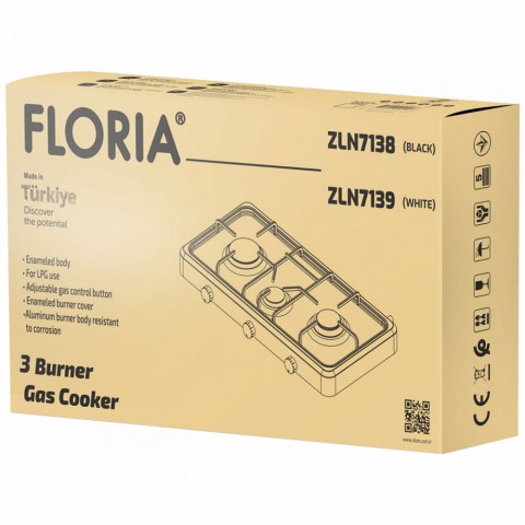 Floria ZLN7138 Gáztűzhely 3 égős fekete