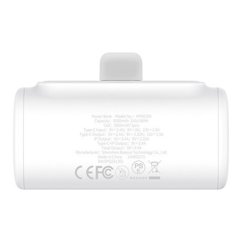 Baseus Compact gyorstöltő powerbank 5000 mAh 20W iPhone csatlakozóval fehér