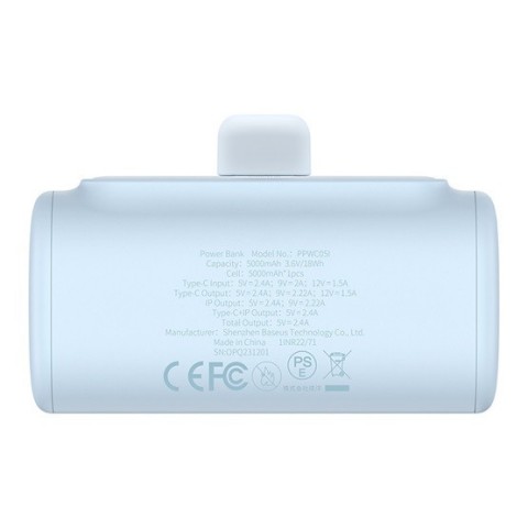 Baseus Compact gyorstöltő powerbank 5000 mAh 20W iPhone csatlakozóval kék