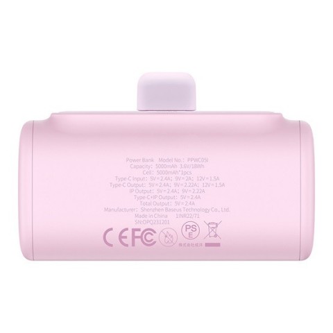 Baseus Compact 20W gyorstöltő powerbank 5000mAh iPhone csatlakozóval rózsaszín
