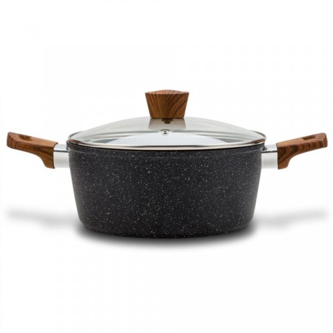 Nava 10 144-122 Nature tapadásmentes lábas kőbevonattal hőálló fogantyú üvegfedő 28 cm