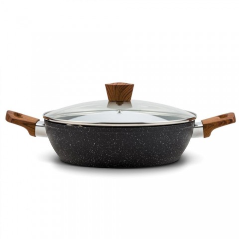 Nava 10 144-130 Nature tapadásmentes pecsenyesütő kőbevonattal hőálló fogantyú üvegfedő 28 cm