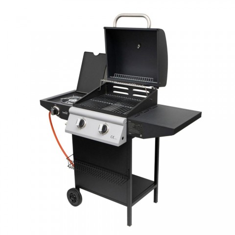 Home GRG02 gázgrill 2 főégővel 1 oldalégővel 3,2 kW égőnkénti teljesítmény 440x400 mm sütőfelület nyomásszabályozó készlettel