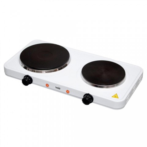 Home HG R 02WH hordozható elektromos főzőlap dupla teljesítmény 1000 W + 1500 W ∅15 cm + ∅18 cm főzőfelület zománcozott készülékház fehér