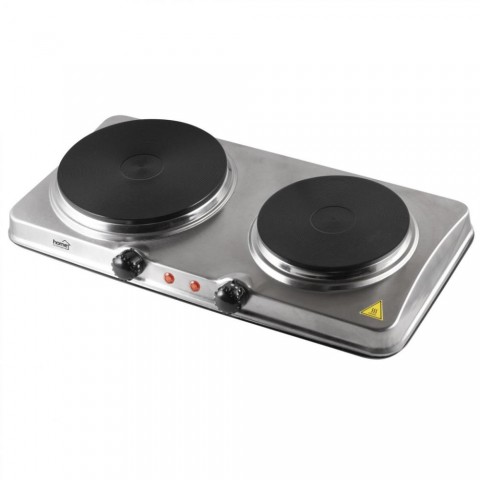 Home HG R 04SS hordozható elektromos főzőlap dupla teljesítmény 1000 W + 1500 W ∅15 cm + ∅18 cm főzőfelület rozsdamentes készülékház