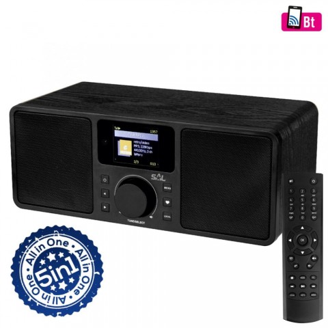 SAL INR 5000/BK internetrádió 5 in 1 2x5 W Bass reflex világrádió FM RDS BT AUX Média Center hálózati zenetár EQ
