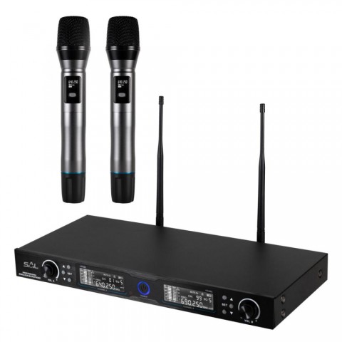SAL MVN 910 vezeték nélküli mikrofonszett digitális zajszűrés 2x100 csatorna ~140 m hatótáv UHF frekvenciasáv rack kompatibilis