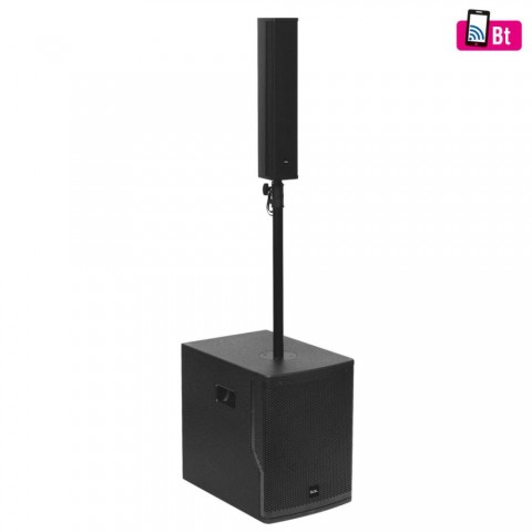 SAL PAS10W43S professzionális oszlopsugárzó hangrendszer max. 800 W 25cm mélysugárzó 4x3” szélessávú satellit hangszóró aktív zenekari hangdoboz Bluetooth fém állvány