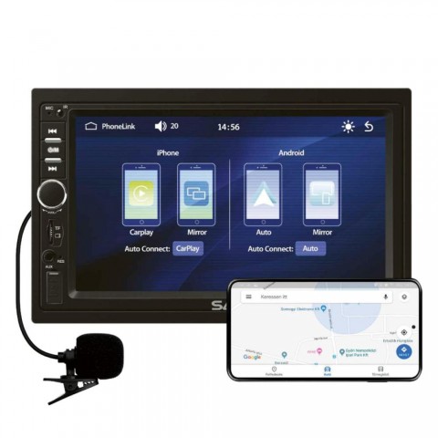 SAL VBX910 autórádió és multimédiás lejátszó CPAA multimédia iOS CarPlay és Android Auto tükrözés 18cm es érintő-kijelző 2xDIN Bluetooth
