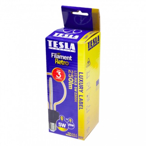 TESLA LED DESIGN FILAMENT izzó E27 5W 230V 250lm 2300K 360°,clear lotus