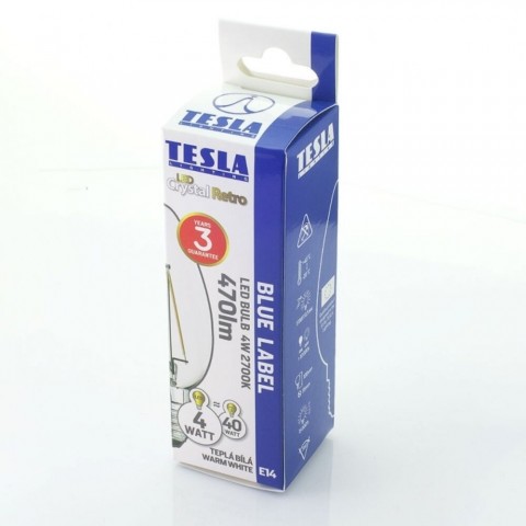 TESLA LED FILAMENT RETRO gyertyaizzó E14 4W 230V 470lm 2700K 360° clear