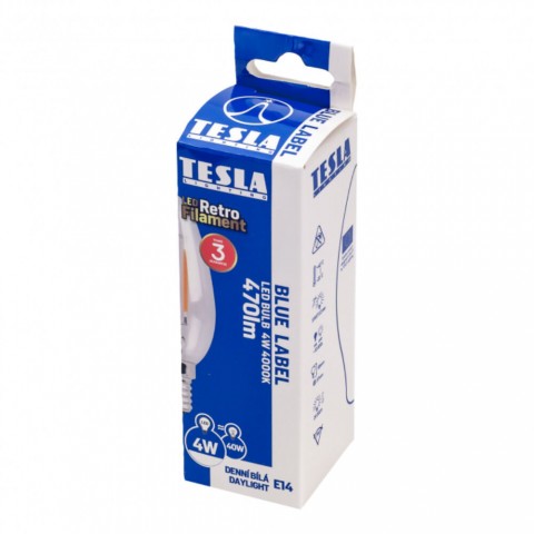 TESLA LED FILAMENT RETRO gyertyaizzó E14 4W 230V 470lm 4000K 360° clear