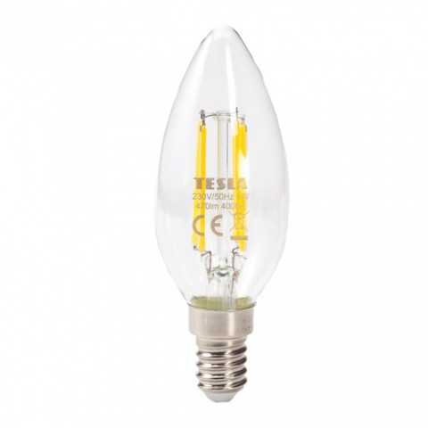 TESLA LED FILAMENT RETRO gyertyaizzó E14 4W 230V 470lm 4000K 360° clear