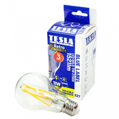 TESLA LED FILAMENT RETRO izzó E27 11W 230V 1521lm 2700K 360° clear