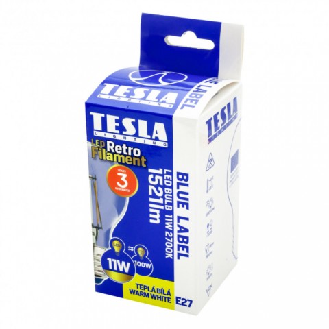 TESLA LED FILAMENT RETRO izzó E27 11W 230V 1521lm 2700K 360° clear