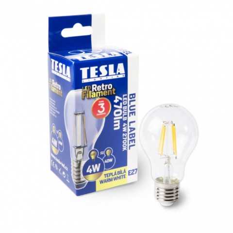 TESLA LED Filament RETRO izzó E27 4W 230V 470lm 2700K 360° clear