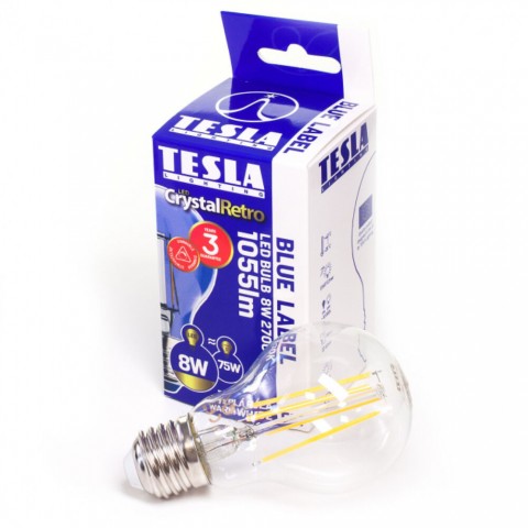 TESLA LED FILAMENT RETRO izzó E27 8W 230V 1055lm 2700K 360° szabályozható clear