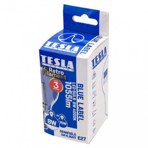 TESLA LED FILAMENT RETRO izzó E27 8W 230V 1055lm 4000K 360° clear