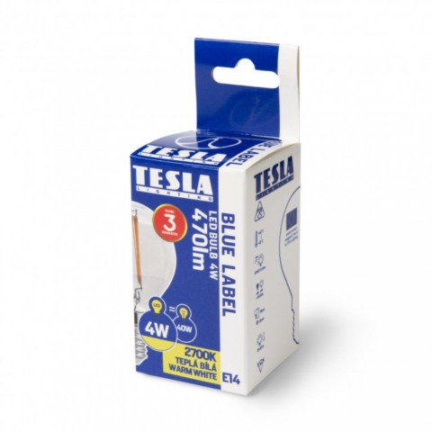 TESLA LED FILAMENT RETRO minigömb izzó E14 4W 230V 470lm 2700K 360°,clear