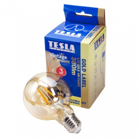 TESLA LED GLOBE G80 VINTAGE izzó E27 4W 230V 380lm 2400K 360° borostyán