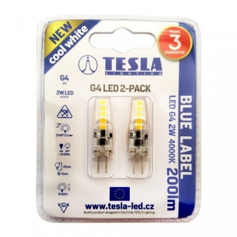 TESLA LED izzó G4 2W 12V DC 200lm 4000K 100° 2 db-os szett