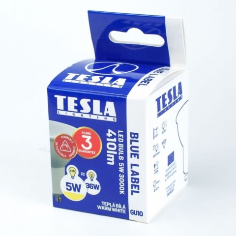 TESLA LED izzó GU10 5W 230V 400lm 3000K 100° szabályozható