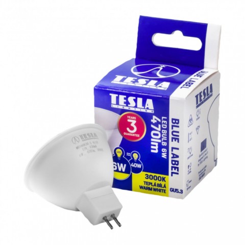 TESLA LED izzó MR16 6W 12V 470lm 3000K 100°