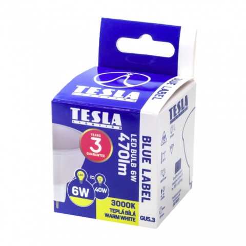 TESLA LED izzó MR16 6W 12V 470lm 3000K 100°